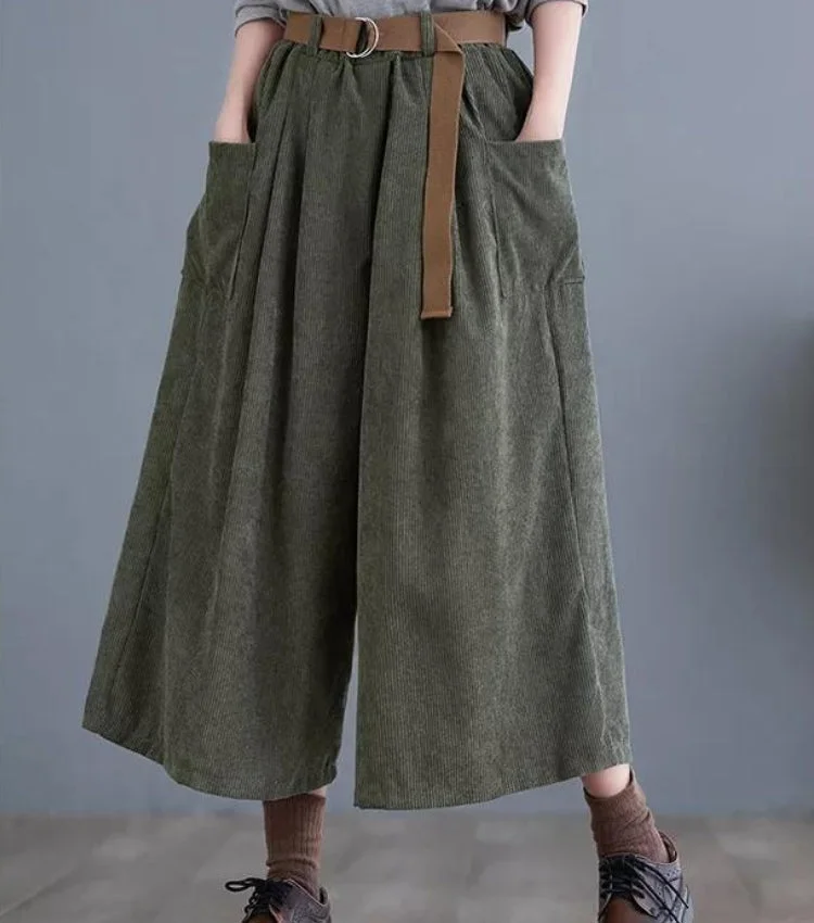 Brownm Academia Wide Leg Corduroy Pants