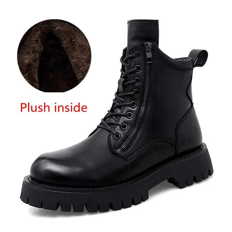 Punk Ankle Boots Mens Warm Comfortable Wear-resistant Sole Shoes Man Winter Motorcycle Boots Back Zip Male Walking Boots New