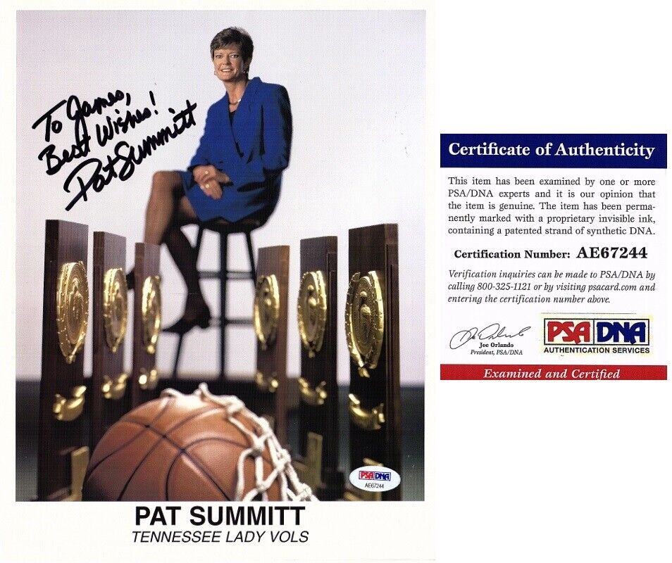 TO JAMES - Pat Summitt Signed Tennessee Lady Vols 8x10 Photo Poster painting Deceased - PSA/DNA