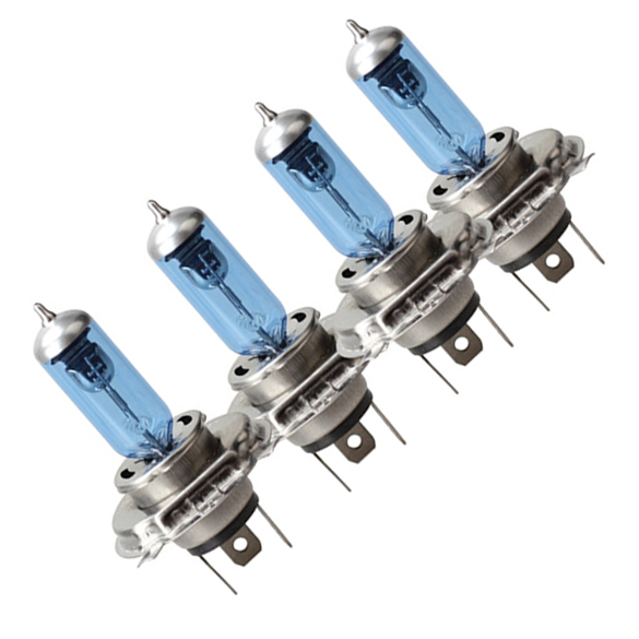

4 H4 P43T 12V Car Safety Halogen Light Bulb Headlight Lamp Blue Plated, 501 Original