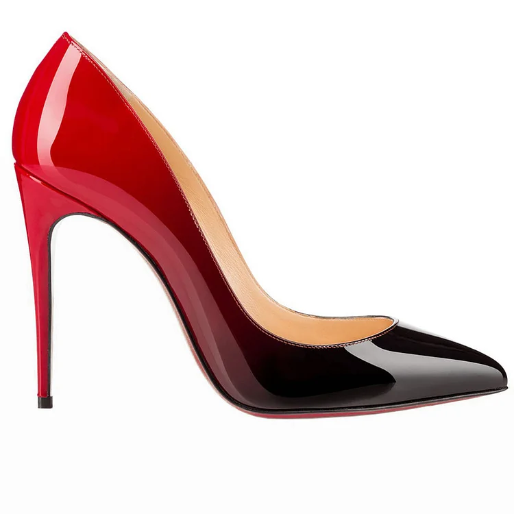 100mm Gradient Color Heels Party Daily Red Bottom Pumps Patent