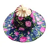 2 in 1 Bamboo Foldable Hand Fan Sun Hat Floral Printed Chinese Style Handheld Foldable Wide Brim Hat for Women Outdoor Beach Travel Accessory