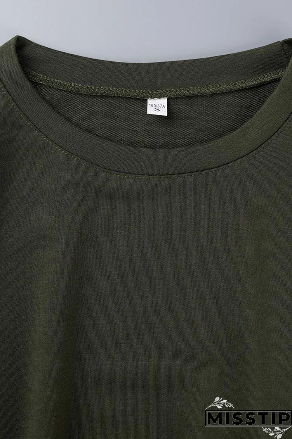 Army Green Casual Solid Patchwork O Neck Long Sleeve Two Pieces