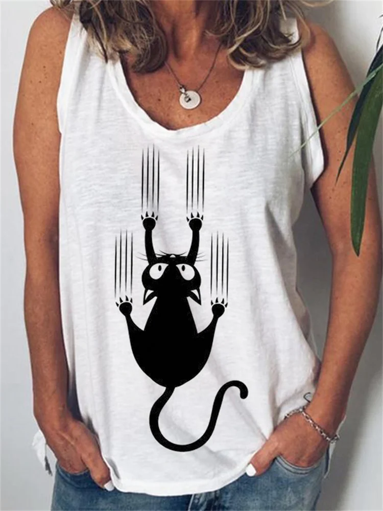 Funny Hanging Cat Graphic Tank Top