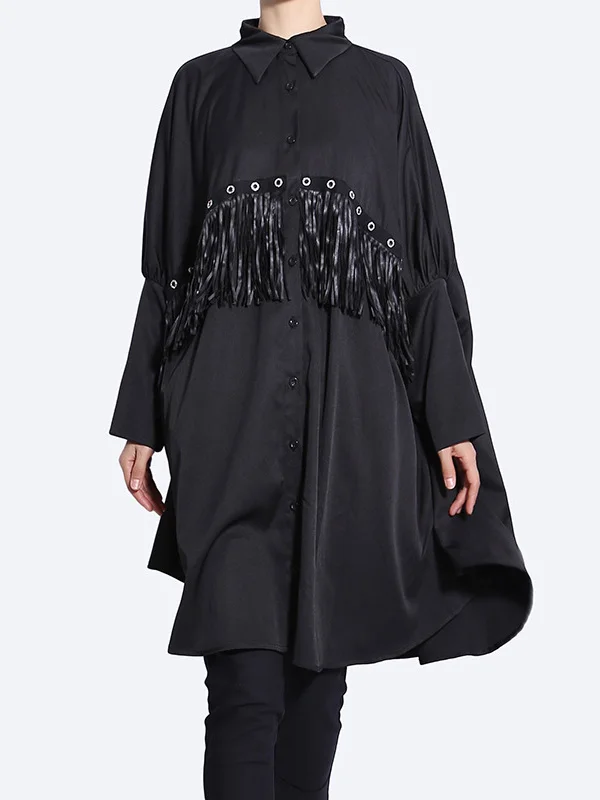 Fashion Over Size Loose Tasseled Lapel Blouses