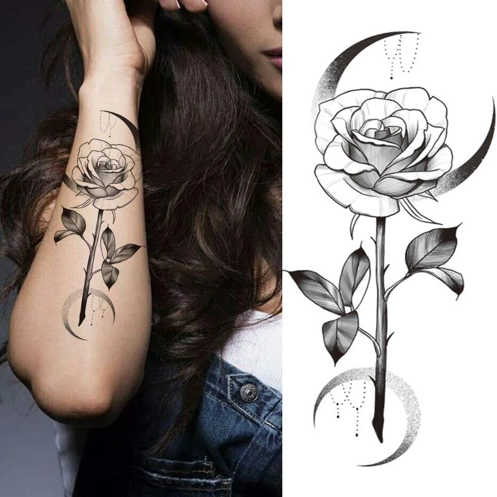 Large Realistic Flower Fake Tattoo Stickers For Woman Female Azalea Snake Flower Temporary Tattoos Body Art Water Transfer Tatoo 1103