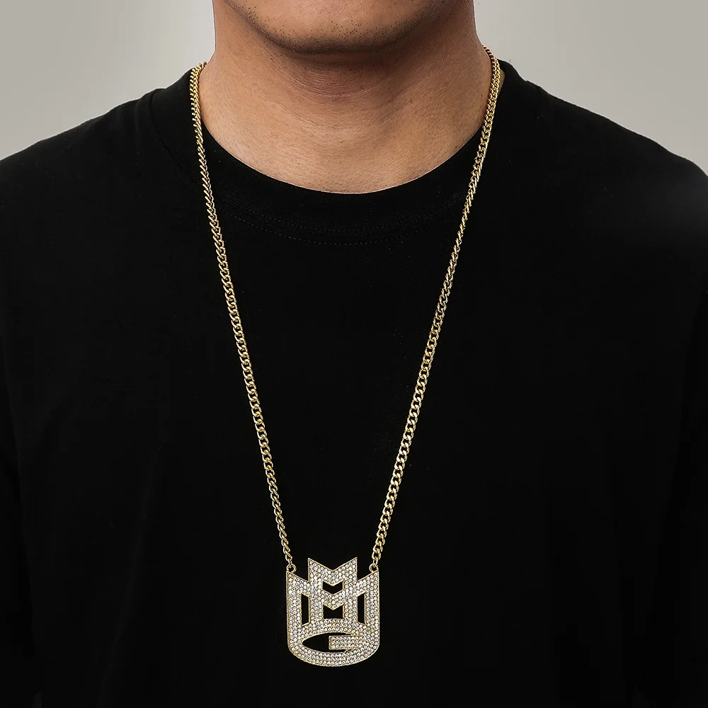 Gold Letter MMG Pendant Necklaces for Men Trend Hip Hop Jewelry-VESSFUL