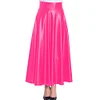 High Waist Matte PU Leather Long A-line Skirt Women's Eleagnt Solid Umbrella Skirt Plus Size Pleated Swing Skirts Streetwear 7XL