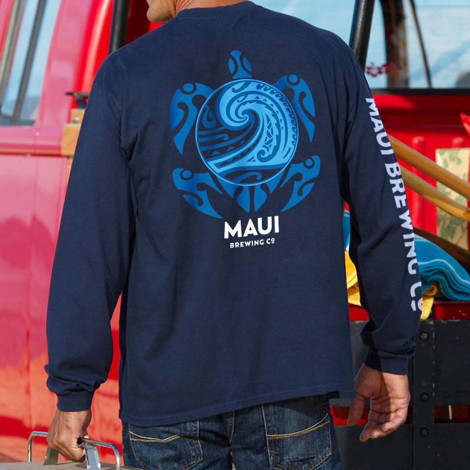 Maui Beer Company's new Big Swell navy classic crew neck T-shirt-barclient
