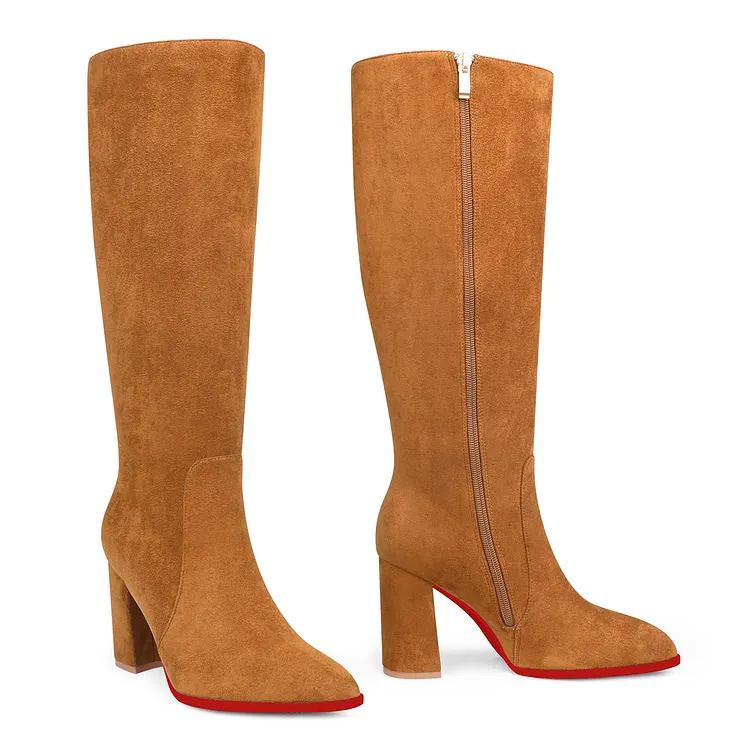 95mm Fashion Chunky Heels Zipper Knee Boots Red Bottoms Shoes VOCOSI VOCOSI