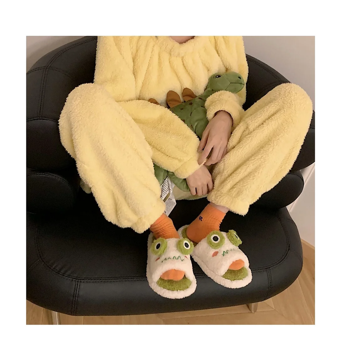2022 Winter Women Slipper Indoor Home Antiskid Cotton Slippers Frog Cartoon Cute Soft Bottom Warm Open Toe Plush Slippers Man