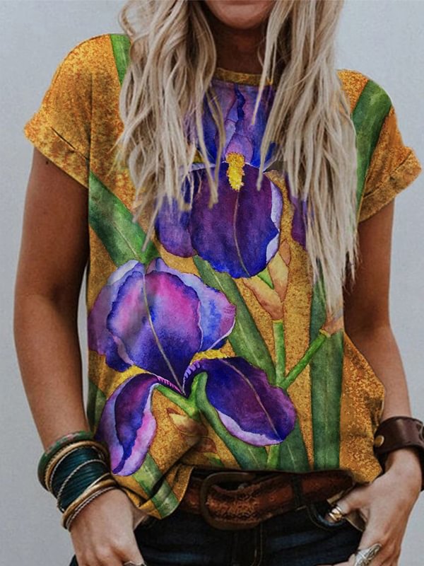 Purple Iris Art Graphic T Shirt