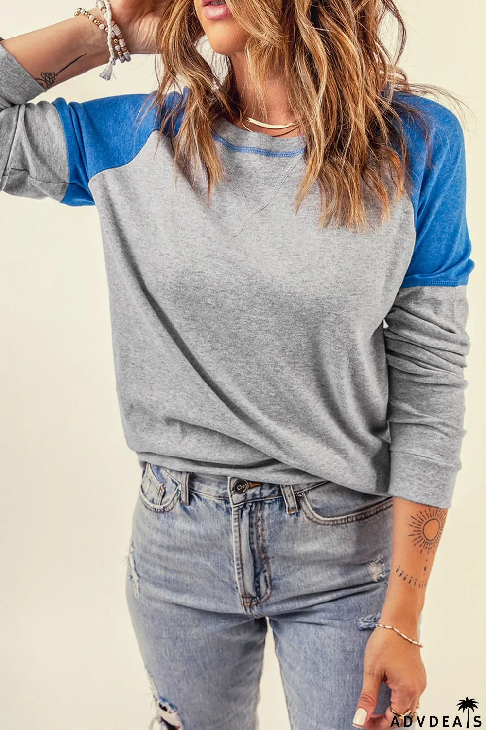 Gray Color Block Raglan Sleeve Top
