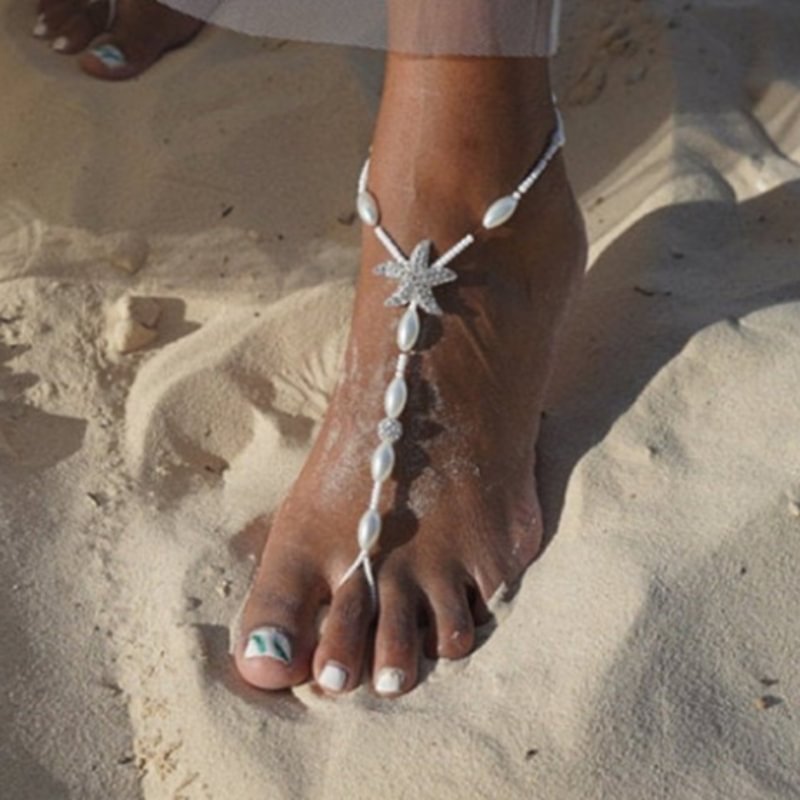 Minnieskull Fashion starfish pearl all-match ankle chain - Minnieskull