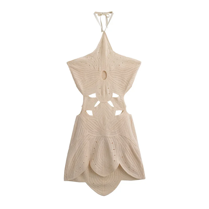 Woherb Woherb 2024 Hot Sexy Sleeveless Back Short Dress Hanging Neck Knit Beach Dress-Outfit Ideas