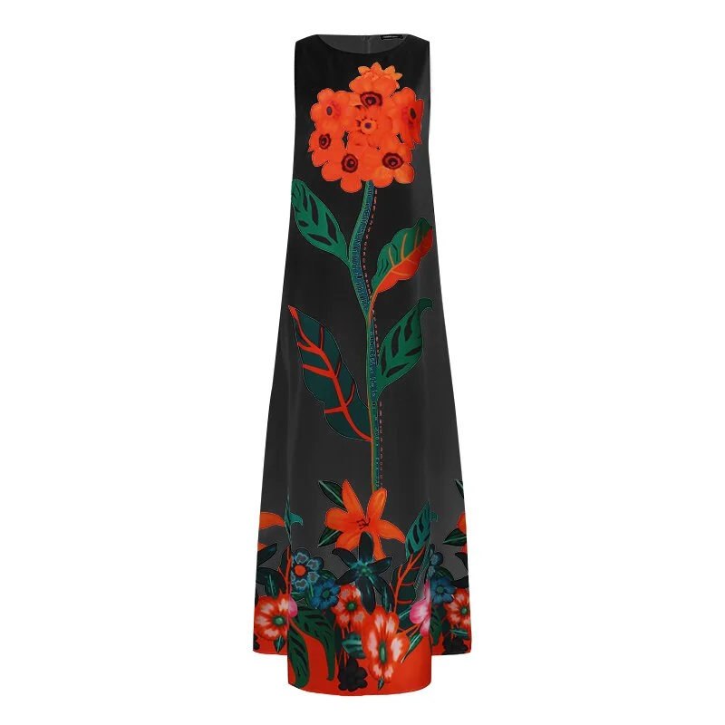 Celmia Vintage Long Dress Women Summer Bohemian Floral Printed Sundress Casual Loose Sleeveless Holiday Beach Vestidos Oversized