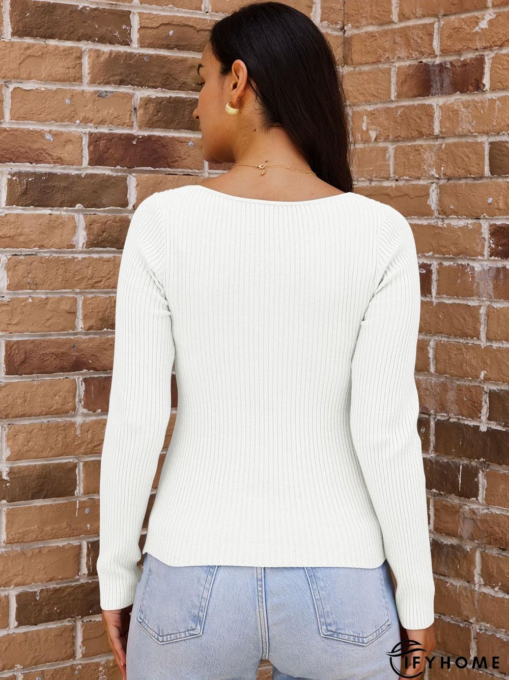 Plain V Neck Casual Yarn/Wool Yarn Sweater | IFYHOME