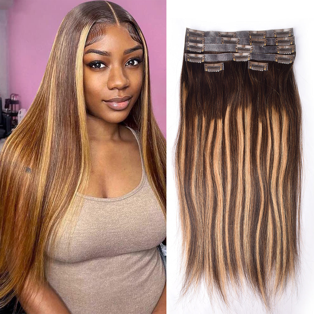 #P4/27/T4 Straight | 6Pcs 100g | PU Seamless Clip ins Hair | 100% Human Hair | boruihair