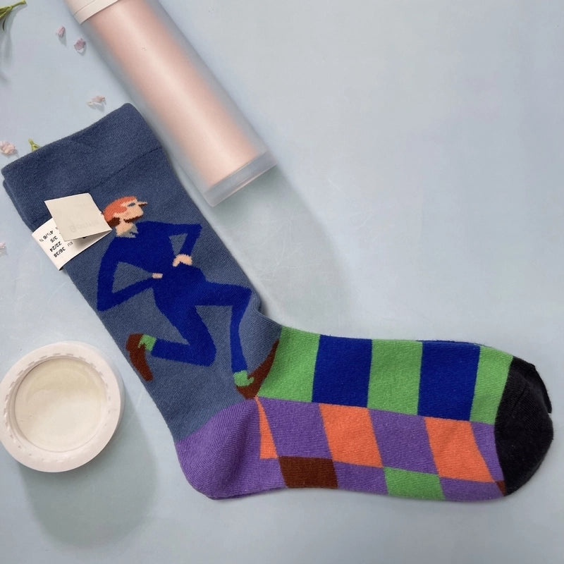 Women’s Minimalist Human Houndstooth Cotton Crew Socks A Pair