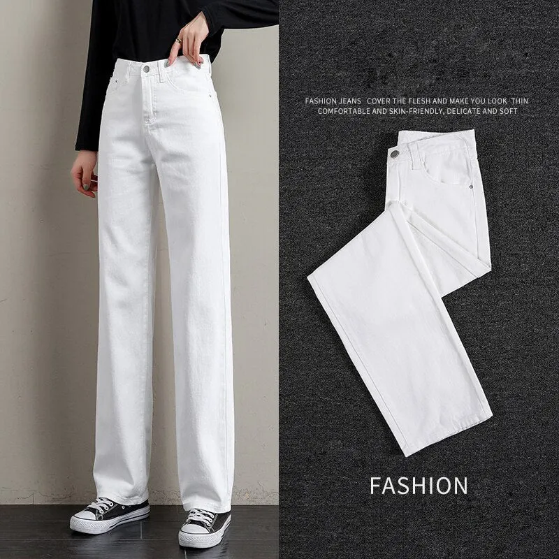White Jeans Women High Waist Wide Leg Woman Jeans Pants Pantalones Denim Trousers Casual Female Cotton Loose Pants Woman Jeans