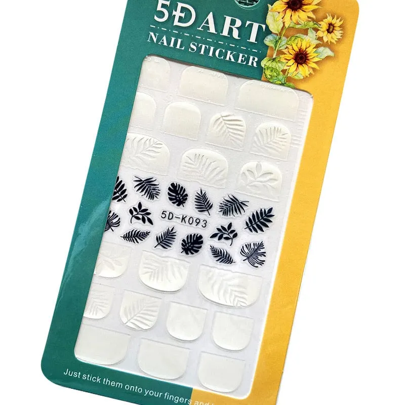 White Embossed Flower Lace 5D Sticker Decals Leaf Geometry French Curve Design For Manicure Sliders Acrylic Engraved Sliders