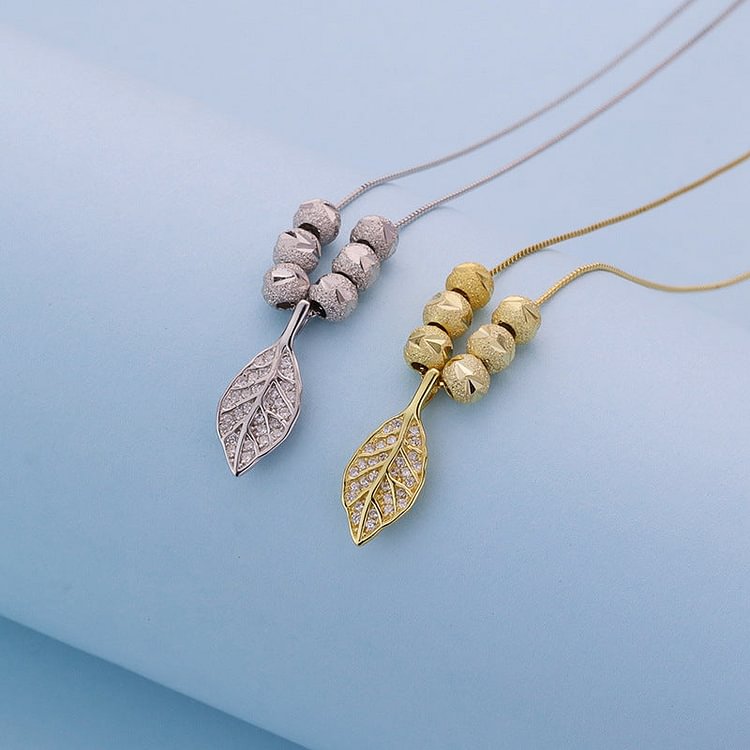 Sterling Silver Lucky Beads Leaf Necklace