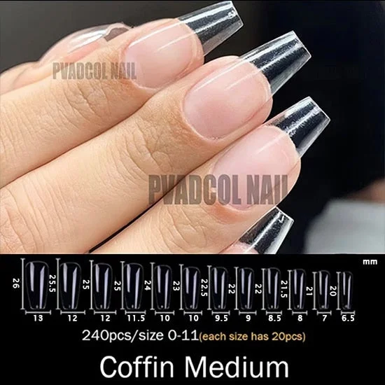 240pcs Gelly Tips Soft Gel Nail Extension Tips Full Cover Pre-shaped Sculpted Long Coffin Stiletto False Tip Quick Building Mold-Nail Inspo