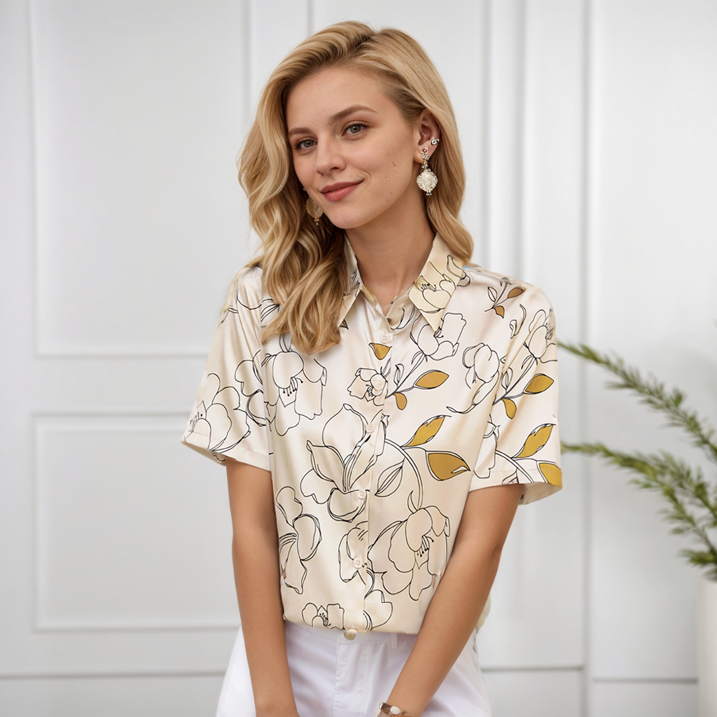 Sketch Floral Silk Shirt for Women REAL SILK LIFE