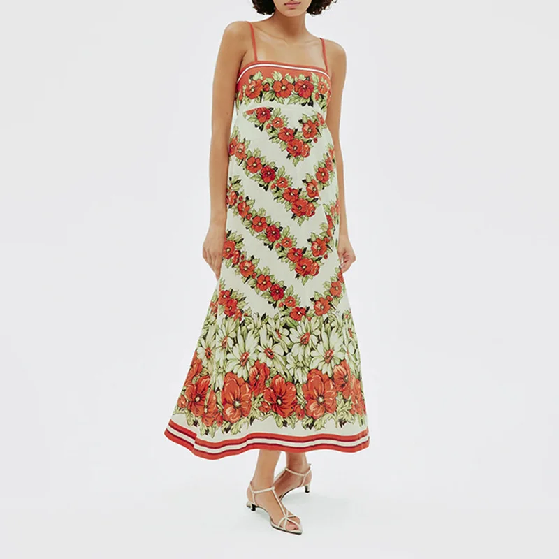 Brownm Spring Women's Dress 2025 New Fashion Sexy Bosom Dress Loose-Fitting Print High-End Sling Skirt