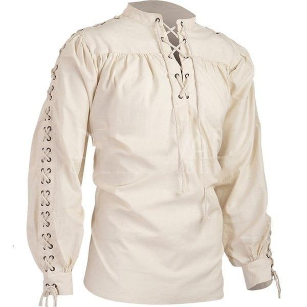 Retro Shirt Medieval Renaissance Larp Knight Cosplay Stage Costume Men Vikings Pirate Top Lacing Up Pirate Celtic Warrior Blouse viking costume