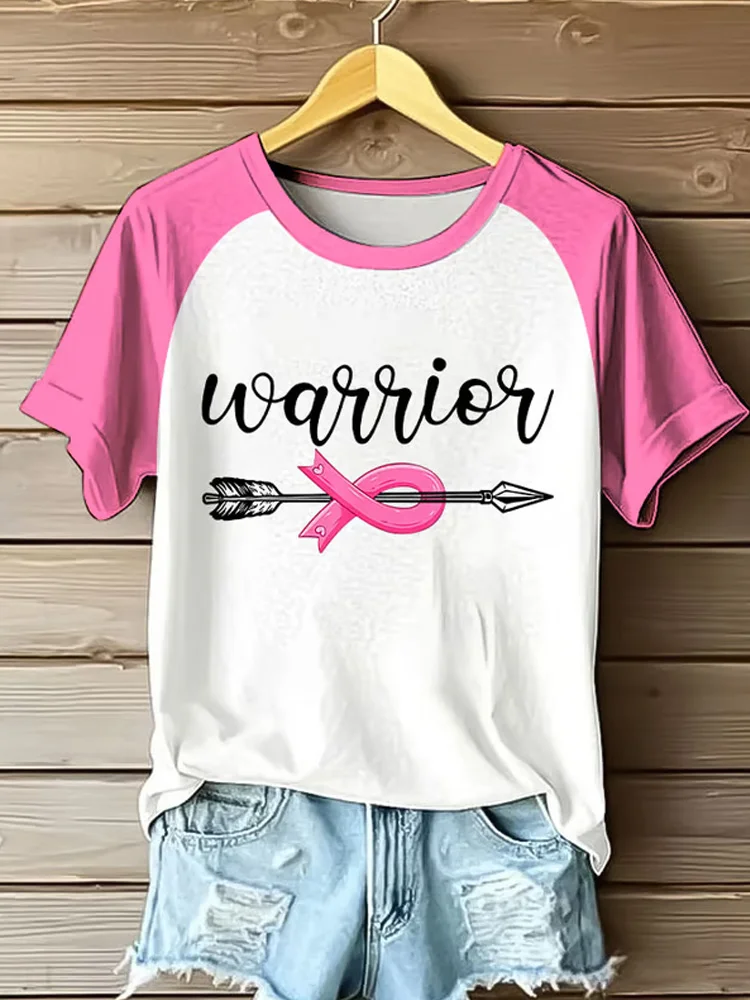 Women's Retro Breast Cancer Warrior Print T-shirt