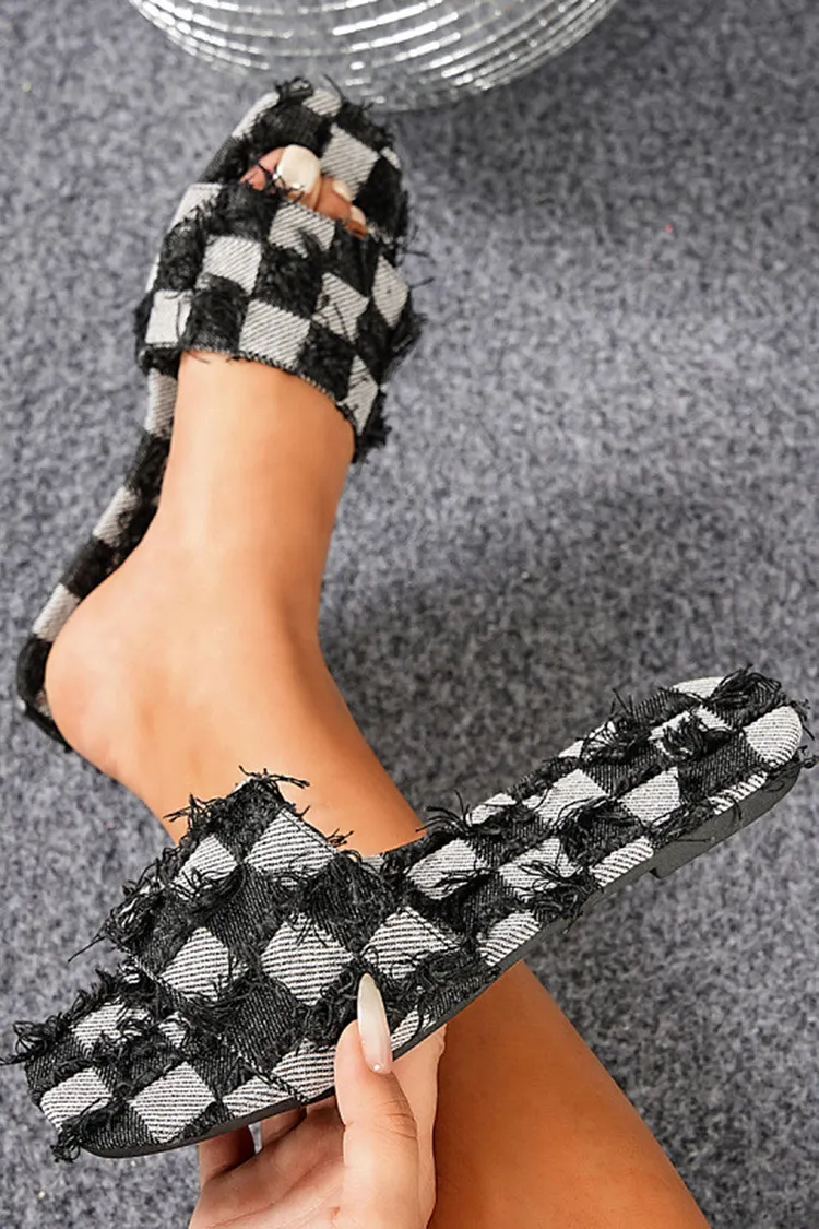 Daily Flat Open Square Toe Plaid Slippers 2024 - Xpluswear