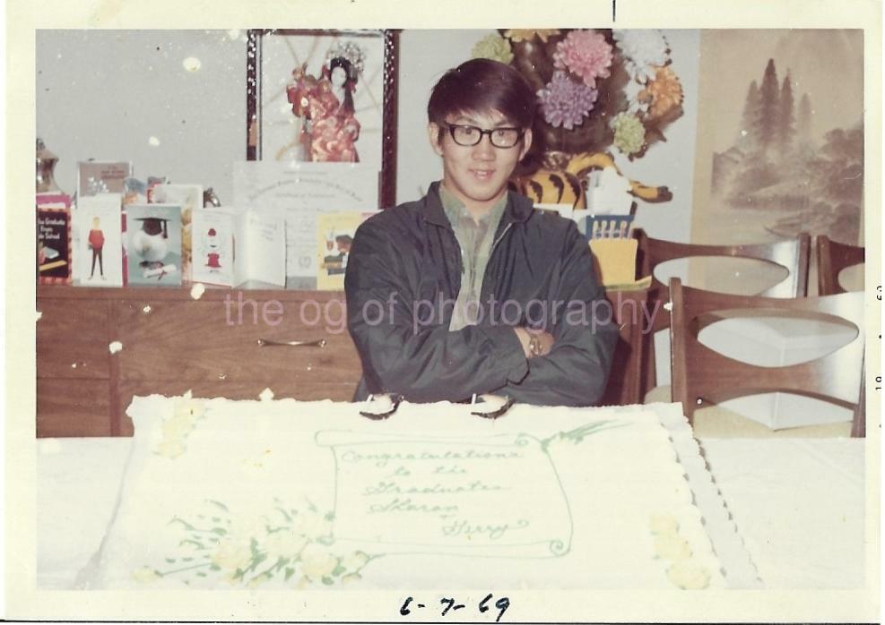 Cake Boy FOUND Photo Poster paintingGRAPH ColorOriginal Snapshot VINTAGE 14 2 S