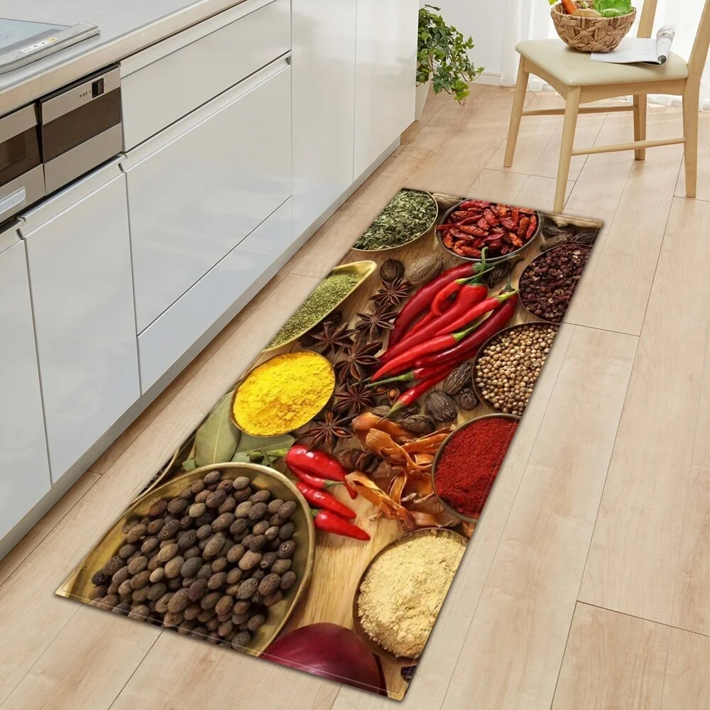 Seasoning Pattern Kitchen Floor Mat Home Entrance Doormat Bedroom Living Room Decoration Long Carpet Hallway Bath Anti-Slip Rugs