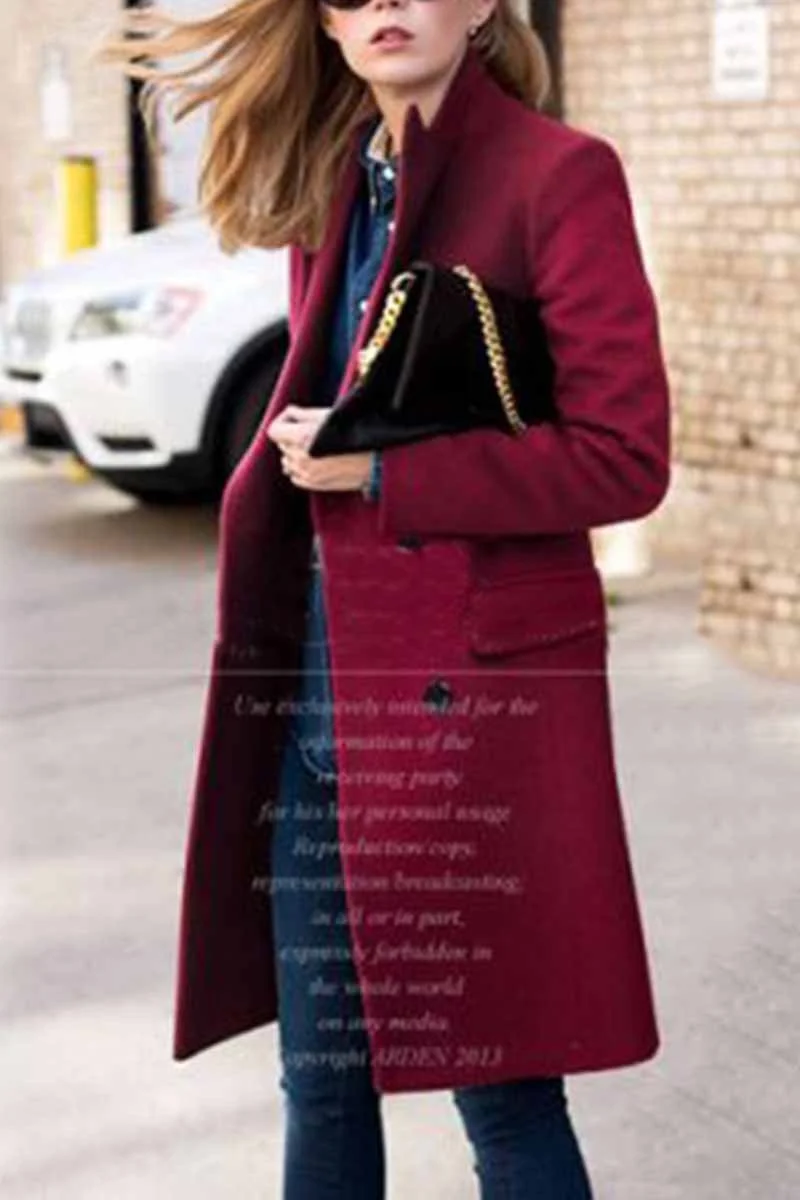 Thick Solid Color Button Coat
