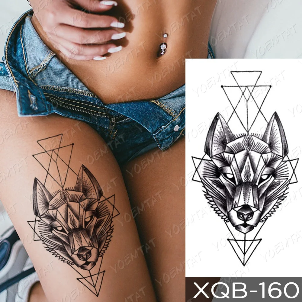 Waterproof Temporary Tattoo Sticker Line Geometry Fox Panda Wolf Tattoos Deer Flowers Body Art Arm Fake Sleeve Tatoo Women Men