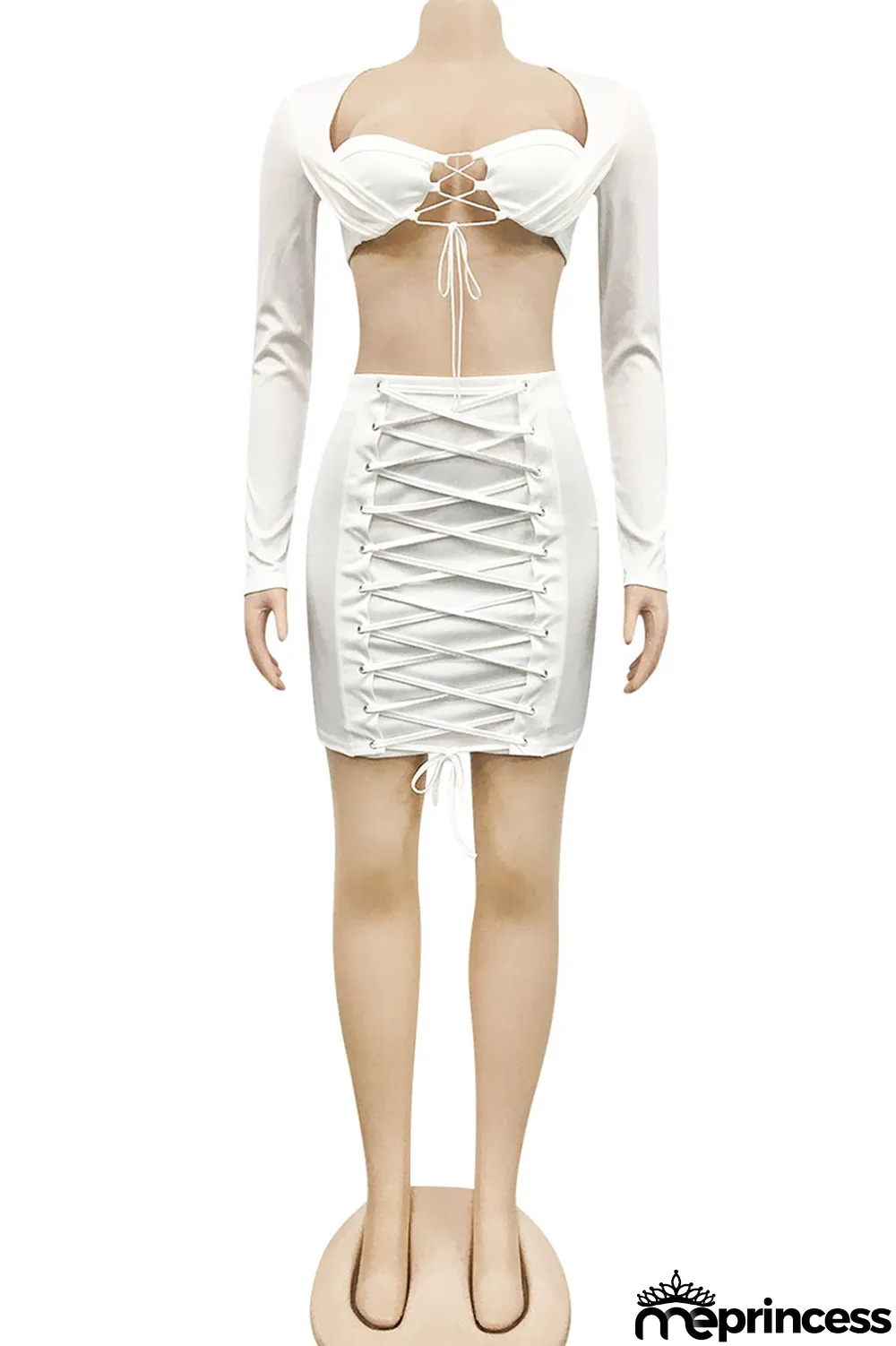 watermelon red Sexy Solid Split Joint U Neck Long Sleeve Two Pieces