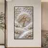 Golden Branch Blossom Tree Special Shaped 5D DIY Partial Drill Diamond Painting Kits for Adults Beginners Home Decor Diamonds Dots Gem Art Kits Large Size 15.75x27.56inch