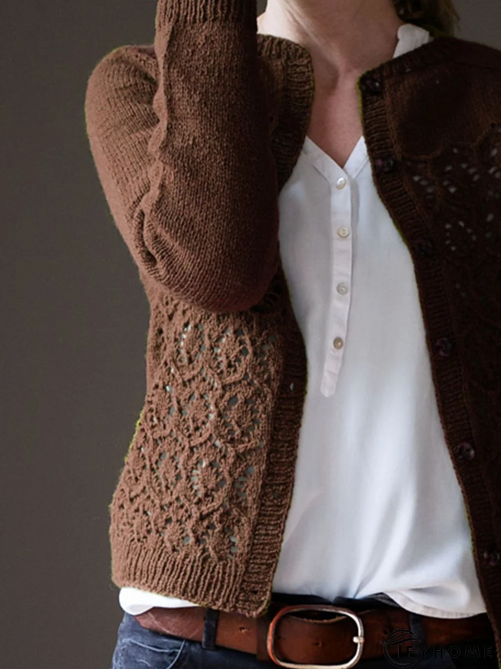 Crew Neck Cotton-Blend Loose Cardigan | IFYHOME