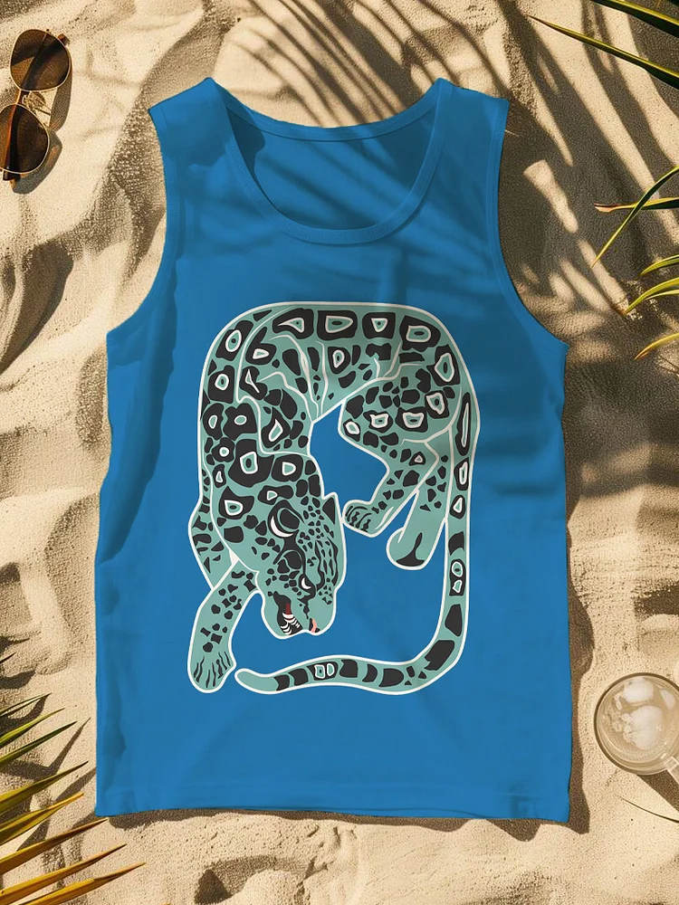 100% Cotton Men's Fierce Leopard Art Print Tank Top