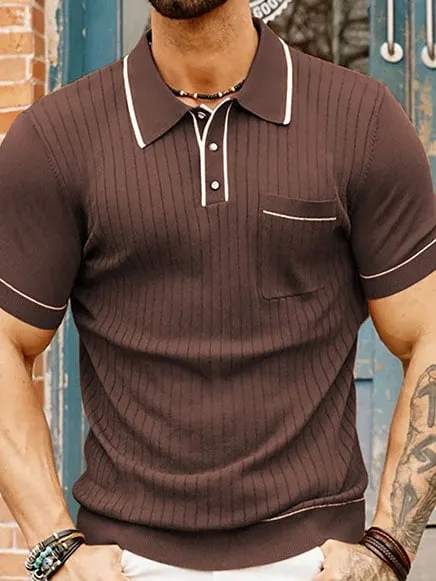 Men's Casual Solid Color Knitted Polo Shirt
