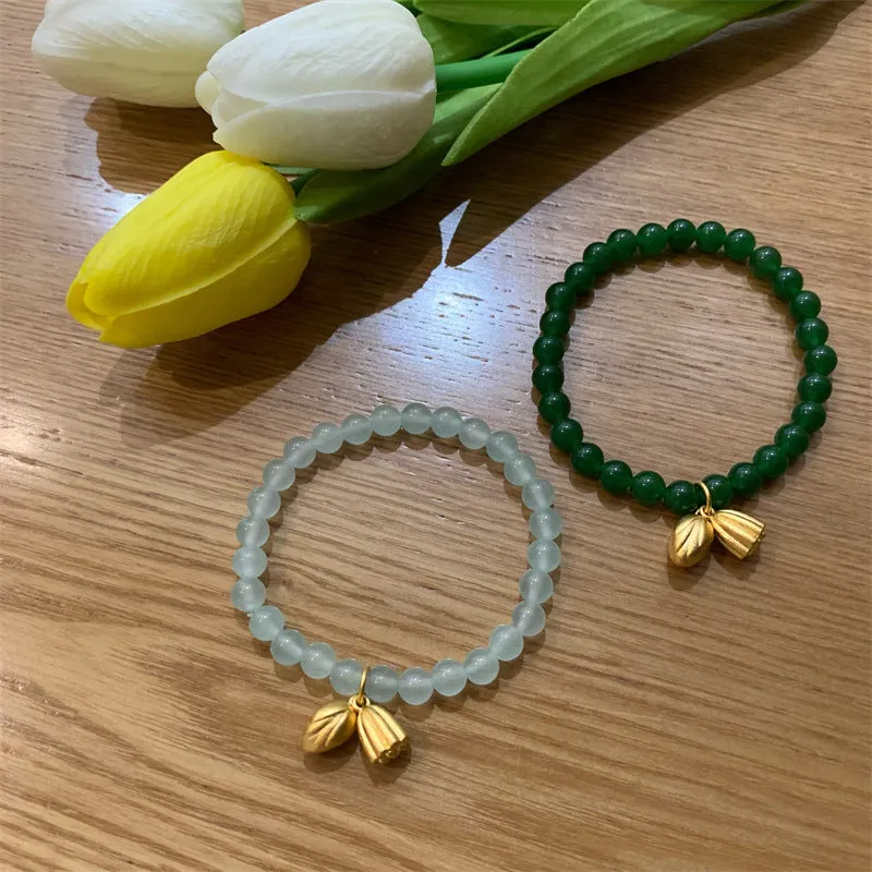 Lotus &bull; Green Chalcedony Sand Gold Bracelet