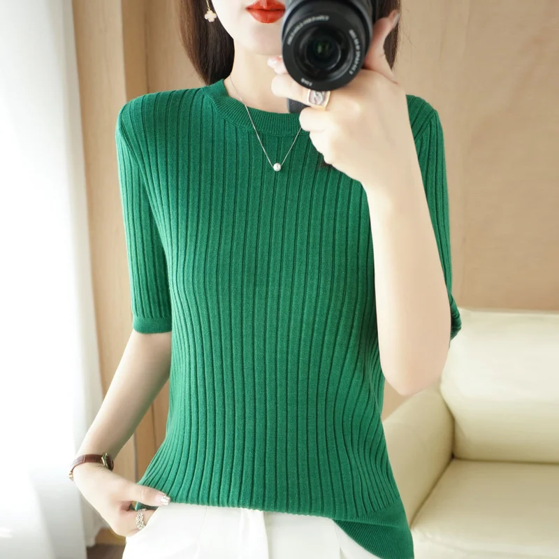 Churchf Churchf Collar Pit Bottom Shirt Women's New Slim Sweater Short Versatile Casual Sweater