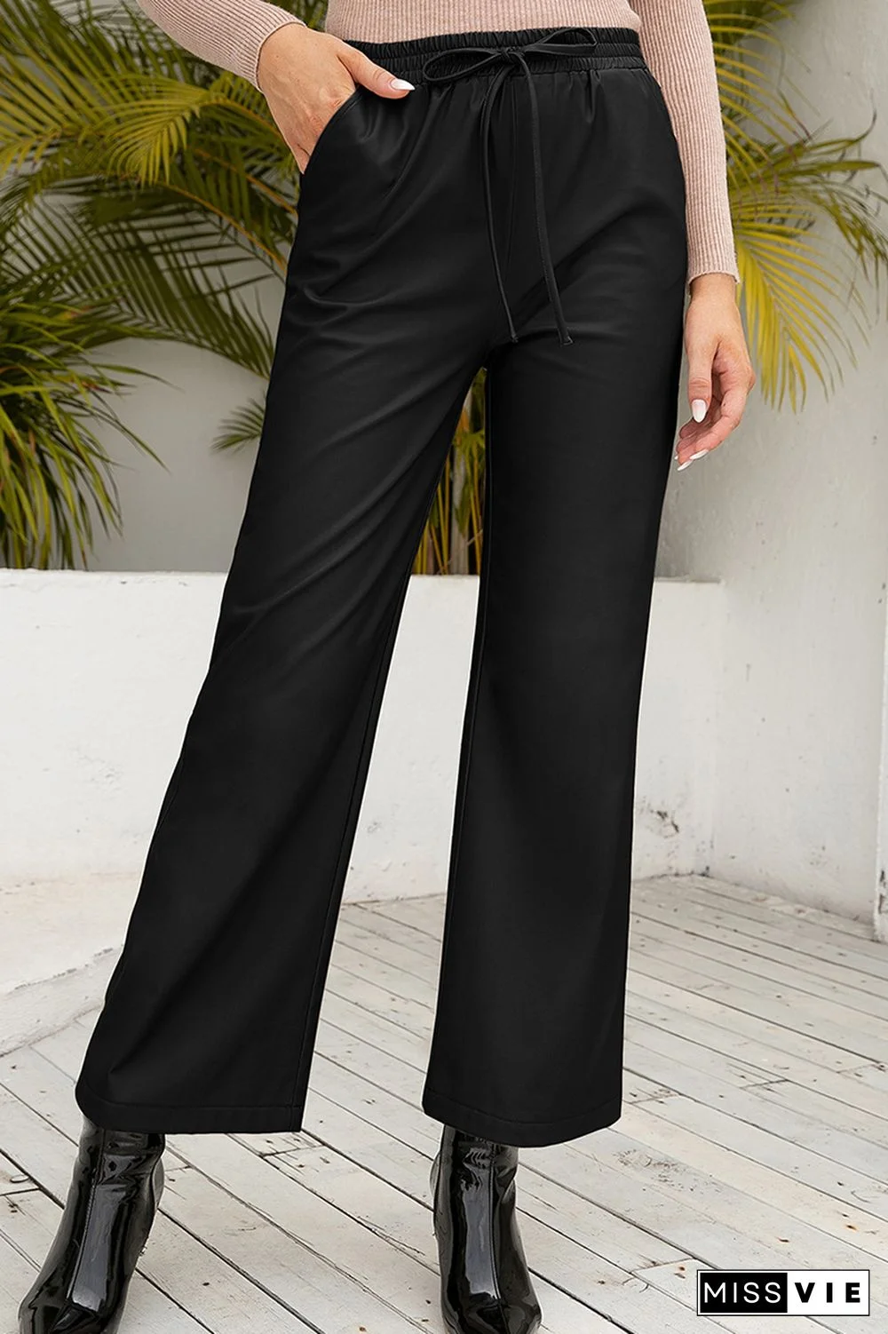 Casual Elegant Solid Split Joint Pocket Loose Wide Leg Solid Color Bottoms