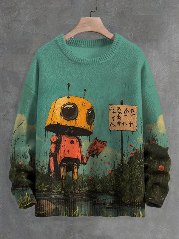 Men's Robot Adventure Art Print Knit Sweatshirt