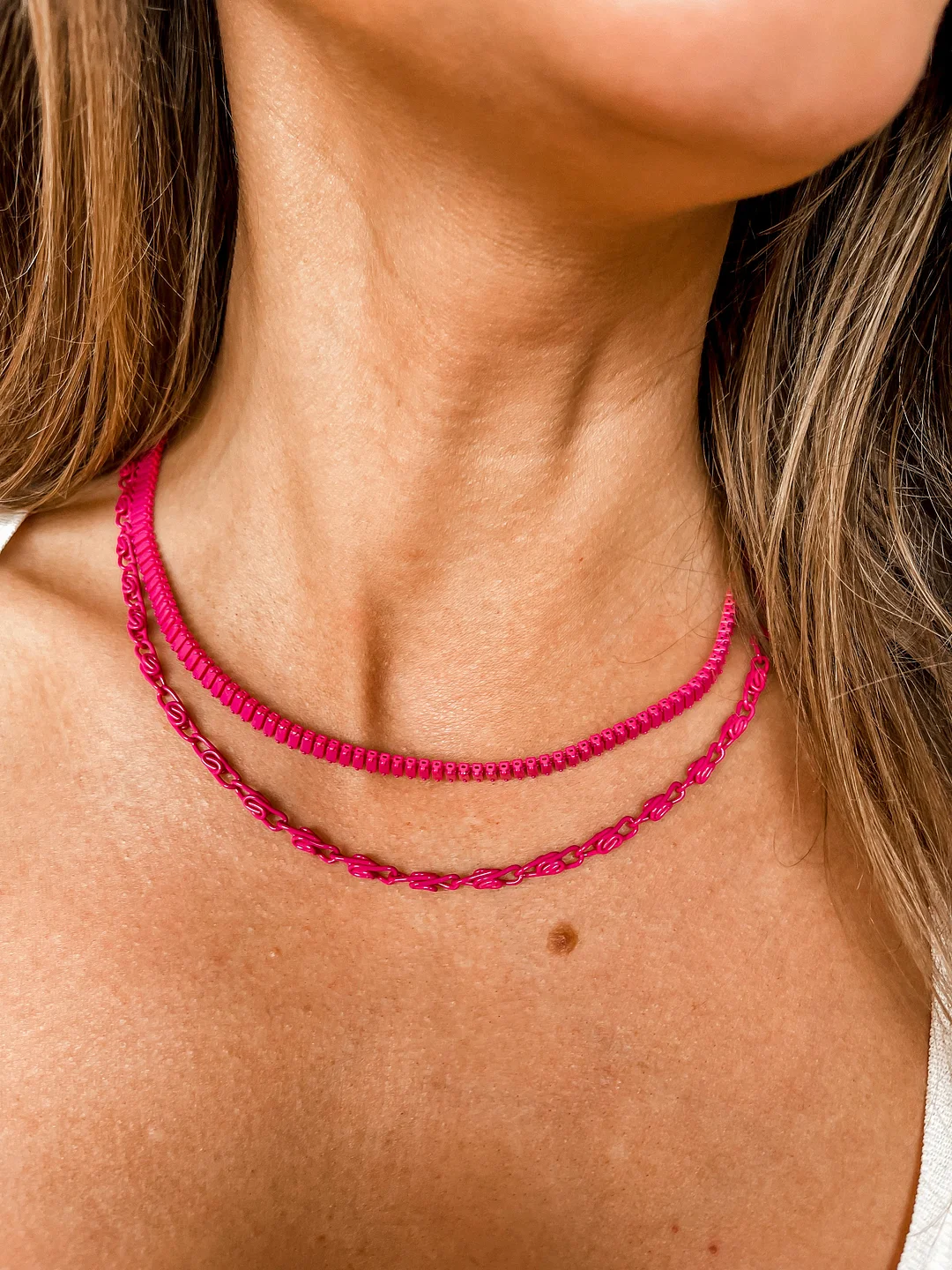 [Treasure Jewels] Double Enamel Fuchsia Necklace