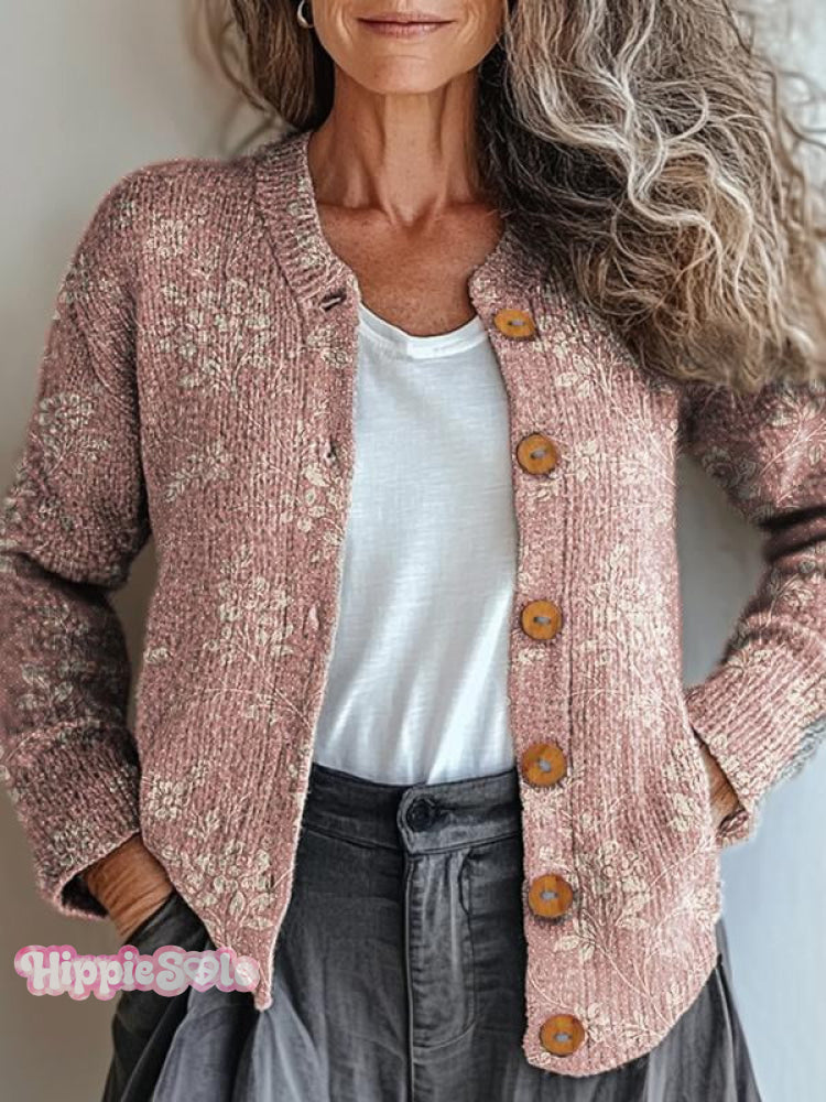 Women’s Floral Art Pattern Print Buttoned Cardigan Sweater Multicolor / S