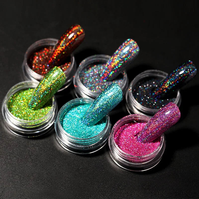 iridescent Powder On Nails iridescent Silver Red Glitter Chrome Sparking Shining Sequins Gel Polish Flakes Manicures Decoration