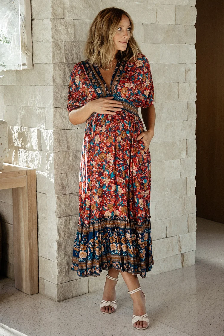 Floral Midi Dress - Red Multi Floral