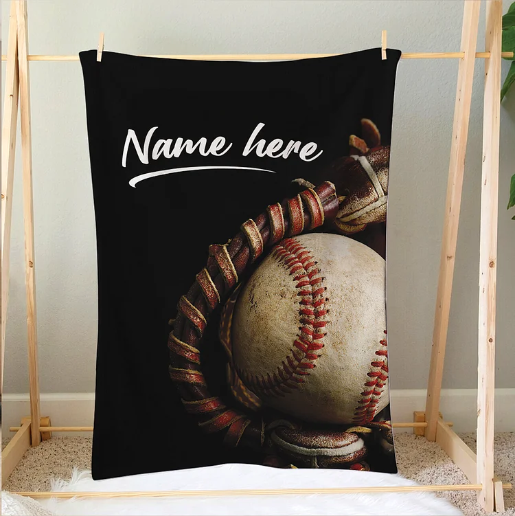 Personalized Baseball Blanket, Ball & Glove Soft Cozy Blankets | BKKid363
